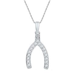 Womens Round Diamond Lucky Wishbone Fortune Pendant 1/6 Cttw 10k White Gold - REF-10M5H