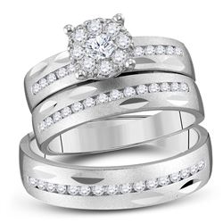 His Hers Round Diamond Cluster Matching Wedding Set 3/4 Cttw 14kt White Gold - REF-109Y5N