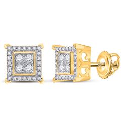 Mens Round Diamond Square Earrings 1/3 Cttw 14kt Yellow Gold - REF-27N9F