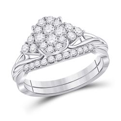 Round Diamond Bridal Wedding Ring Band Set 5/8 Cttw 10kt White Gold - REF-43F5W