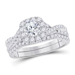 Round Diamond Bridal Wedding Ring Band Set 1 Cttw 14kt White Gold - REF-134R5X