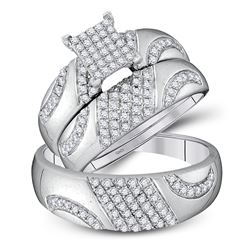His Hers Round Diamond Cluster Matching Wedding Set 3/4 Cttw 10kt White Gold - REF-43N5F