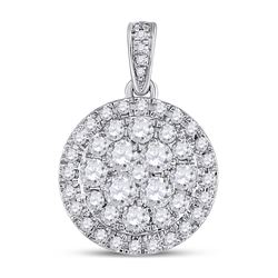 Womens Round Diamond Halo Cluster Pendant 1 Cttw 14kt White Gold - REF-74F9W