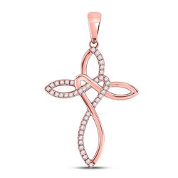 Womens Round Diamond Woven Cross Pendant 1/5 Cttw 10kt Rose Gold - REF-16F9W