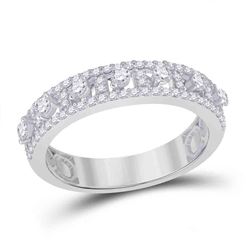 Womens Round Diamond Anniversary Band Ring 5/8 Cttw 14kt White Gold - REF-43W5K