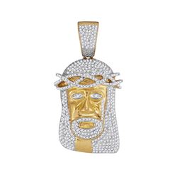 Mens Round Diamond Jesus Face Charm Pendant 1-1/5 Cttw 10kt Yellow Gold - REF-69Y9N