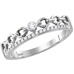 Womens Round Diamond Rolo Link Stackable Band Ring 1/12 Cttw 14kt White Gold - REF-15X5A
