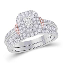 Emerald Diamond Bridal Wedding Ring Band Set 1 Cttw 14kt Two-tone Gold - REF-109H5R