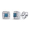 Image 1 : Womens Princess Blue Color Enhanced Diamond Square Earrings 1/6 Cttw 10kt White Gold - REF-10K5Y