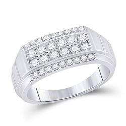 Mens Round Diamond Wedding Band Ring 1 Cttw 14kt White Gold - REF-97N5F