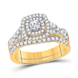 Round Diamond Halo Bridal Wedding Ring Band Set 1 Cttw 10kt Yellow Gold - REF-79M5H
