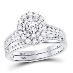 Round Diamond Bridal Wedding Ring Band Set 1 Cttw 14kt White Gold - REF-82H9R