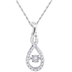 Womens Round Diamond Solitaire Moving Twinkle Teardrop Pendant 1/4 Cttw 10kt White Gold - REF-21F5W