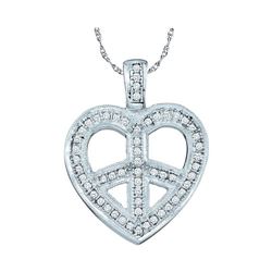 Womens Round Diamond Heart Peace Sign Pendant 1/6 Cttw 10kt White Gold - REF-13Y9N