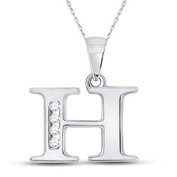 Womens Round Diamond H Initial Letter Pendant 1/20 Cttw 10kt White Gold - REF-8H5R