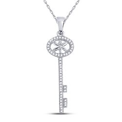 Womens Round Diamond Key Pendant 1/6 Cttw 10kt White Gold - REF-10F5W