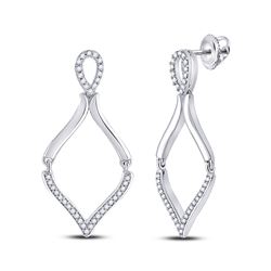 Womens Round Diamond Moving Dangle Earrings 1/5 Cttw 10kt White Gold - REF-20A5M