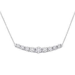 Womens Round Diamond Graduated Curved Bar Necklace 1/2 Cttw 14kt White Gold - REF-49R9X