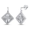 Image 1 : Womens Round Diamond Diagonal Square Dangle Earrings 1/5 Cttw 10kt White Gold - REF-27X9A
