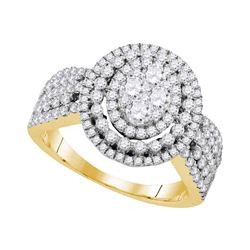 Womens Round Diamond Oval Cocktail Ring 1-5/8 Cttw 10kt Yellow Gold - REF-93F9W