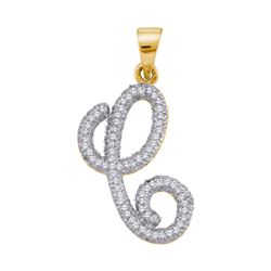 Womens Round Diamond Cursive C Letter Pendant 1/5 Cttw 10kt Yellow Gold - REF-10H5R