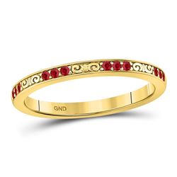 Womens Round Ruby Single Row Flourished Stackable Band Ring 1/8 Cttw 10kt Yellow Gold - REF-9A9M