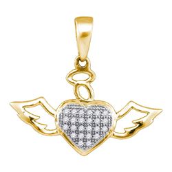 Womens Round Diamond Winged Angel Heart Pendant 1/10 Cttw 10kt Yellow Gold - REF-6X5A