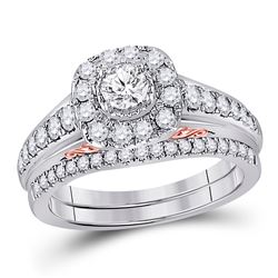 Round Diamond Bridal Wedding Ring Band Set 1 Cttw 14kt Two-tone Gold - REF-104N9F