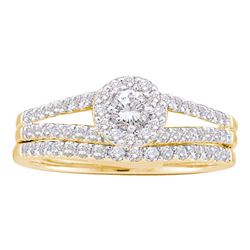 Round Diamond Split-Shank Bridal Wedding Ring Band Set 5/8 Cttw 14kt Yellow Gold - REF-52H9R