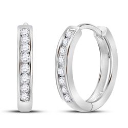 Womens Round Diamond Hoop Earrings 1/4 Cttw 14kt White Gold - REF-21H5R