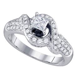 Princess Diamond Solitaire Swirl Bridal Wedding Engagement Ring 7/8 Cttw 14kt White Gold - REF-95A9M