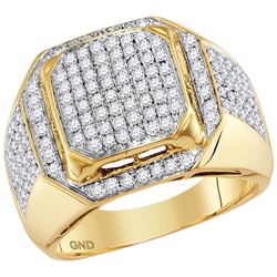 Mens Round Diamond Square Elevated Cluster Ring 1-1/2 Cttw 10kt Yellow Gold - REF-97H5R