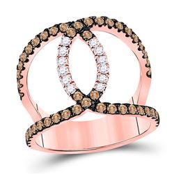 Womens Round Brown Diamond Entwined Cocktail Ring 1 Cttw 10kt Rose Gold - REF-56Y5N