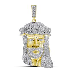 Mens Round Diamond Jesus Face Charm Pendant 1-1/4 Cttw 10kt Yellow Gold - REF-65M5H