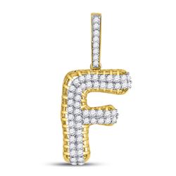 Mens Round Diamond F Letter Charm Pendant 1 Cttw 10kt Yellow Gold - REF-60Y9N