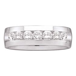 Mens Machine Set Round Diamond Wedding Channel Band Ring 1-1/2 Cttw 14kt White Gold - REF-197K5Y