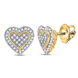 Womens Round Diamond Heart Earrings 1/4 Cttw 10kt Yellow Gold - REF-16Y9N