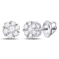 Womens Round Diamond Flower Cluster Earrings 1/2 Cttw 10kt White Gold - REF-27R9X
