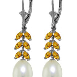 Genuine 9.2 ctw Pearl & Citrine Earrings 14KT White Gold - REF-45Y8F