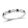 Image 1 : Womens Princess Emerald Diamond Square Dot Stackable Band Ring 1/8 Cttw 10kt White Gold - REF-12Y9N