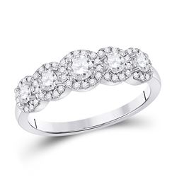 Round Diamond 5-stone Bridal Wedding Engagement Ring 3/4 Cttw 14kt White Gold - REF-70F9W