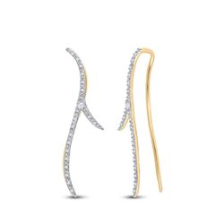 Womens Round Diamond Slender Climber Earrings 1/5 Cttw 10kt Yellow Gold - REF-19X5A