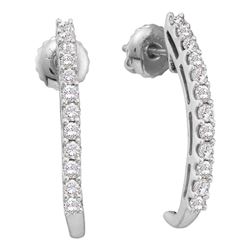 Womens Round Diamond J Half Hoop Earrings 1/2 Cttw 14kt White Gold - REF-38Y9N