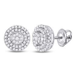 Womens Round Diamond Circle Cluster Earrings 1/4 Cttw 10kt White Gold - REF-24Y9N