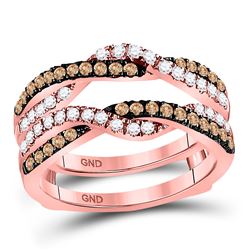 Womens Round Brown Diamond Solitaire Enhancer Wedding Band 1/2 Cttw 14kt Rose Gold - REF-63A9M