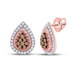 Womens Round Brown Diamond Teardrop Earrings 1/3 Cttw 10kt Rose Gold - REF-27F9W