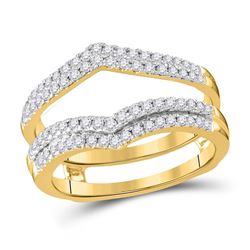 Womens Round Diamond Wedding Band Ring Guard Enhancer 1/2 Cttw 14kt Yellow Gold - REF-60Y9N