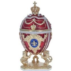 Lions Holding Royal Crown Faberge Inspired Trinket Jewel Box Egg