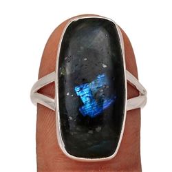 Norwegian Black Moonstone, Larvikite Modern Sterling Silver Ring