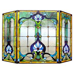 Tiffany-style Stained Glass Folding Fireplace Screen